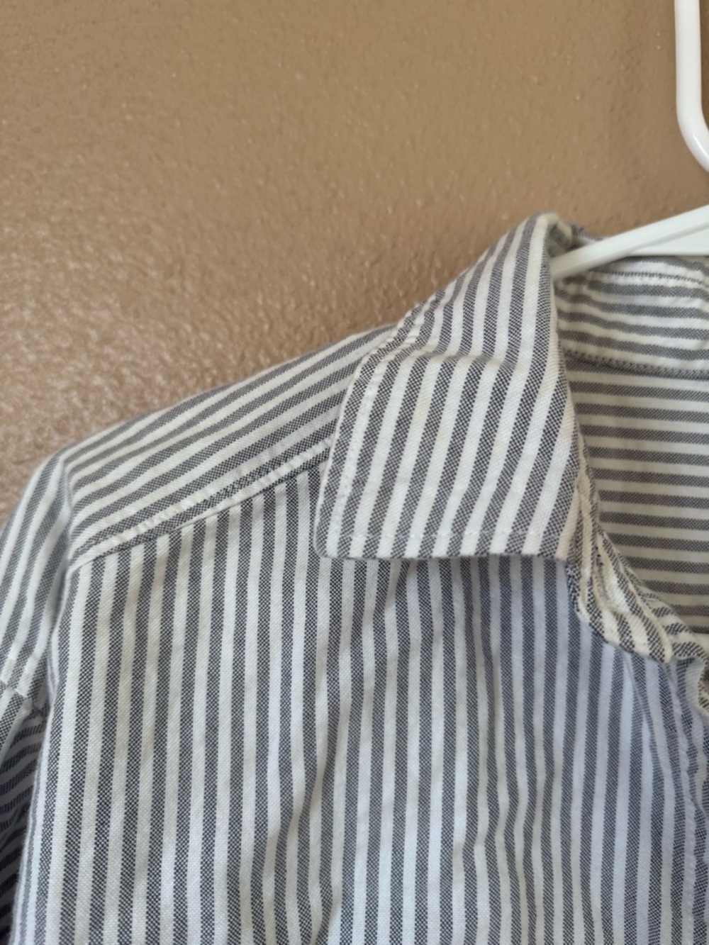 H&M Men’s Vertical Stripe Button-Down Shirt in White and Gray
